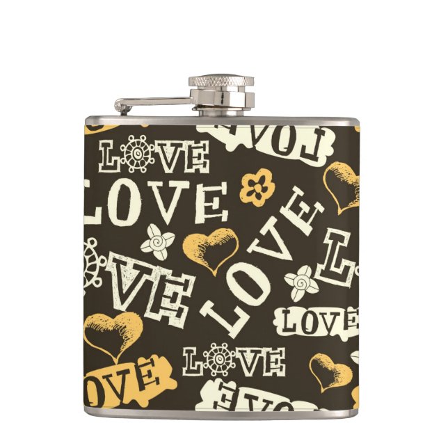 Hand Drawn Love Pattern Hip Flask (Front)
