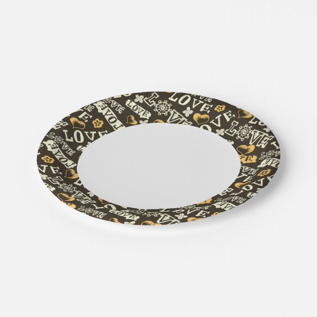 Hand Drawn Love Pattern Paper Plates (Angled)