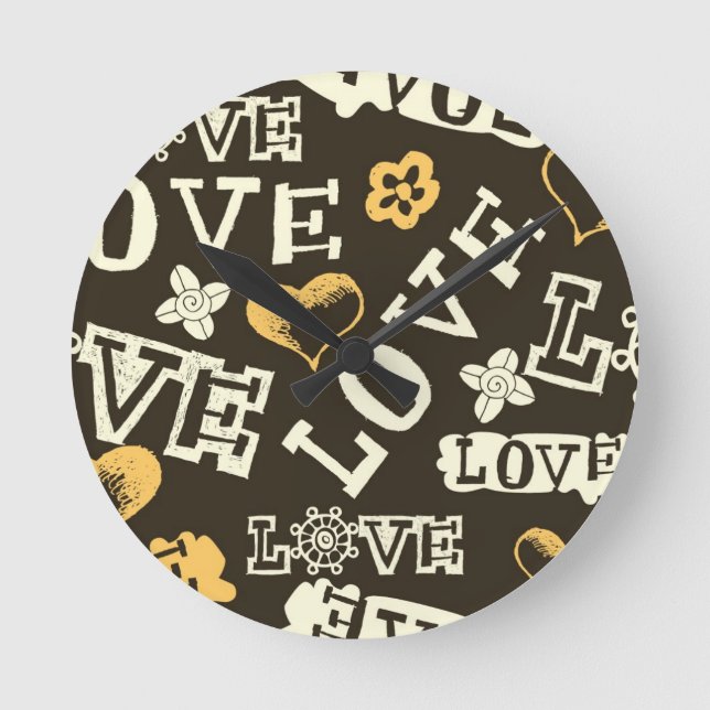 Hand Drawn Love Pattern Round Clock (Front)