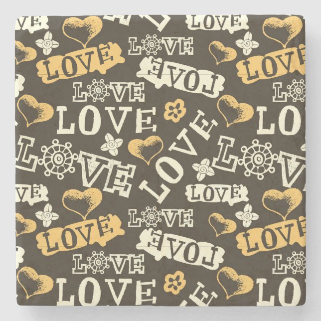 Hand Drawn Love Pattern Stone Coaster (Front)