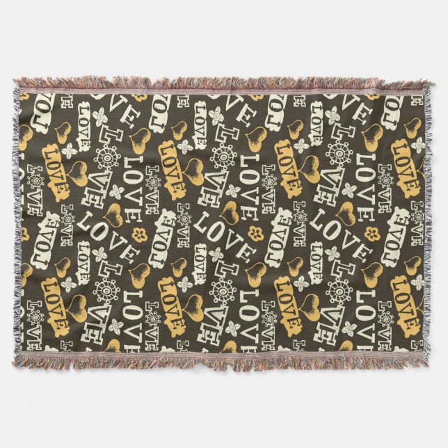 Hand Drawn Love Pattern Throw Blanket (Front)