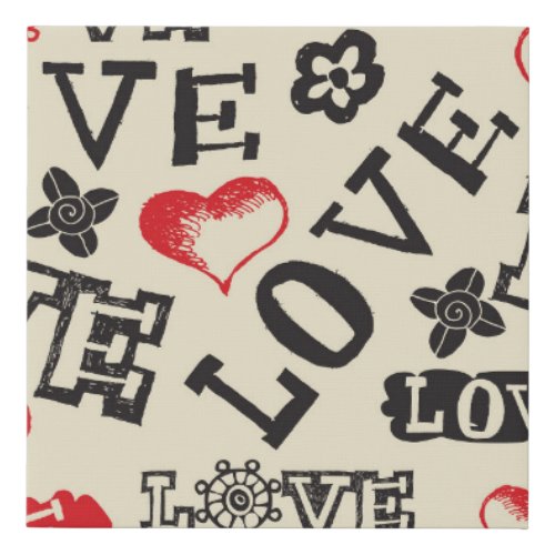 Hand Drawn Love Themed Pattern Faux Canvas Print