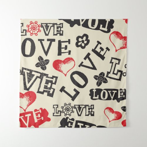 Hand Drawn Love Themed Pattern Tapestry