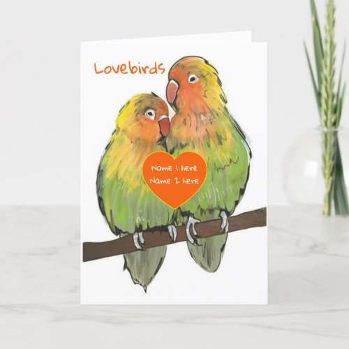 Hand Drawn Lovebirds Custom Valentines Day Card