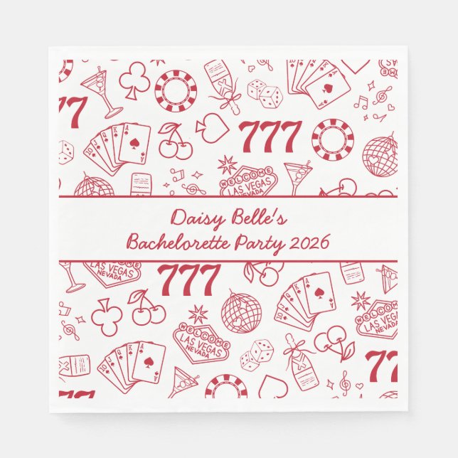Hand Drawn Lucky In Love Vegas Bachelorette Napkins (Front)