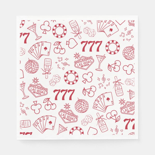 Hand Drawn Lucky In Love Vegas Bachelorette Napkins (Front)