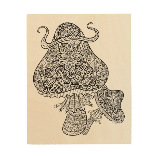 Hand Drawn Magic Mushrooms Doodle 5 Wood Wall Art (Front)