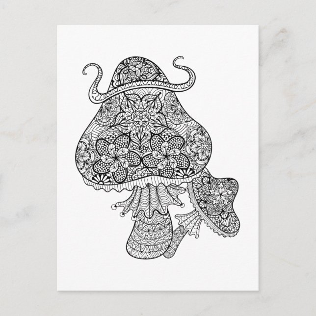 Hand Drawn Magic Mushrooms Doodle Postcard (Front)