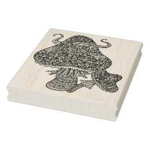 Hand Drawn Magic Mushrooms Doodle Rubber Stamp
