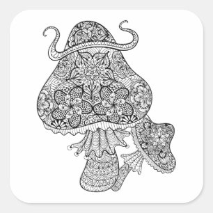Hand Drawn Magic Mushrooms Doodle Square Sticker