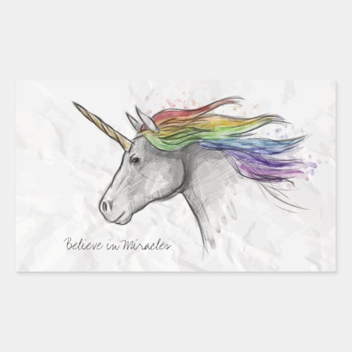 Hand Drawn Magical Unicorn Believe in Miracles Rectangular Sticker