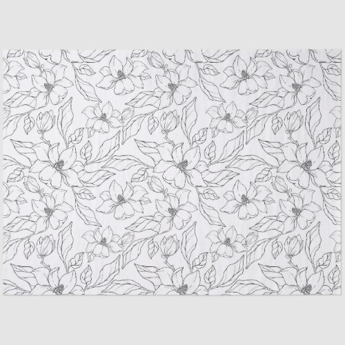 Hand-drawn magnolia flowers tissue paper