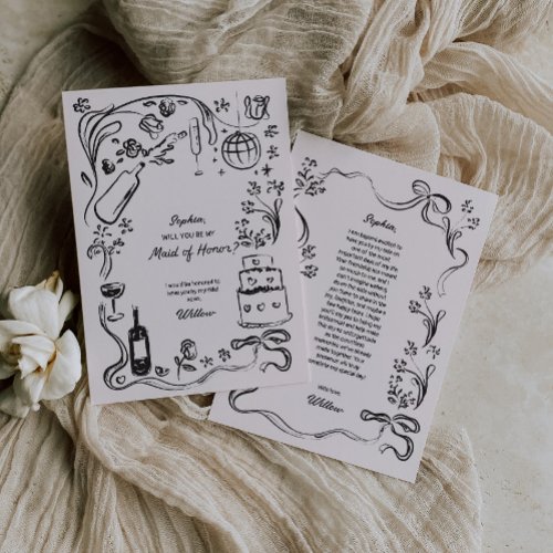 Hand Drawn Maid of Honor Proposal Card