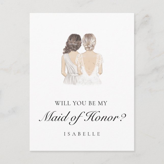 Hand drawn Maid of Honor Proposal Postcard (Front)