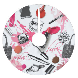 Hand-drawn makeup, vintage graphic pattern. brushed polyester tree skirt