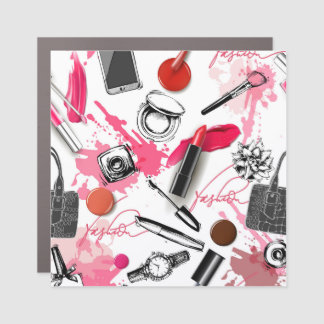 Hand-drawn makeup, vintage graphic pattern. car magnet