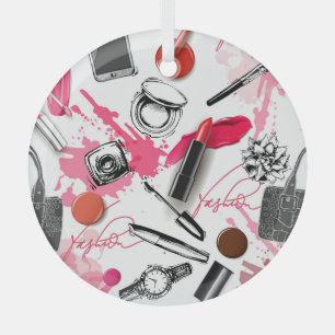 Hand-drawn makeup, vintage graphic pattern. glass ornament