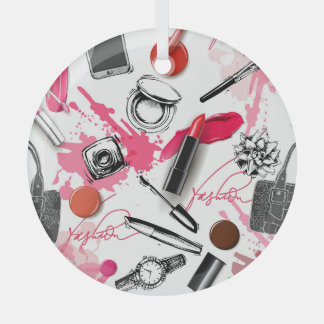 Hand-drawn makeup, vintage graphic pattern. glass ornament