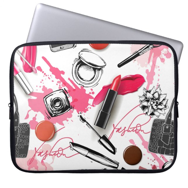 Hand-drawn makeup, vintage graphic pattern. laptop sleeve (Front)