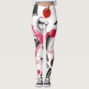 Hand-drawn makeup, vintage graphic pattern. leggings