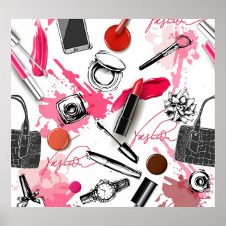 Hand-drawn makeup, vintage graphic pattern. poster