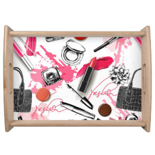 Hand-drawn makeup, vintage graphic pattern. serving tray