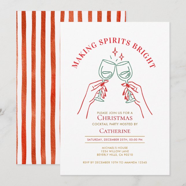Hand Drawn Making Spirit Bright Christmas Party Invitation (Front/Back)
