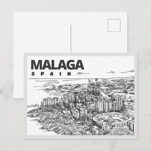 Hand drawn Malaga Spain Landmark Postcard (Front/Back)