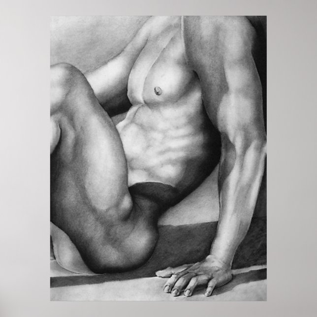 Hand Drawn Male-nude Art Charcoal Drawing Cool Poster (Front)