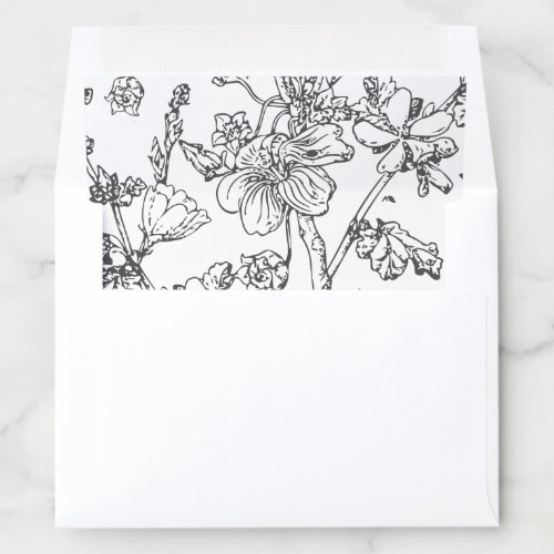Hand Drawn Mallow Wildflower Elegant Black White E Envelope Liner