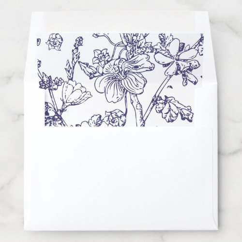 Hand Drawn Mallow Wildflower Elegant Blue White A2 Envelope Liner