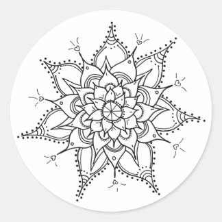 Hand Drawn, Mandala, Black and White, Zen, Heart Classic Round Sticker