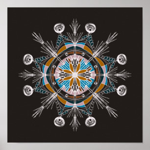 Hand Drawn Mandala Doodle Art Colorful Boho Poster