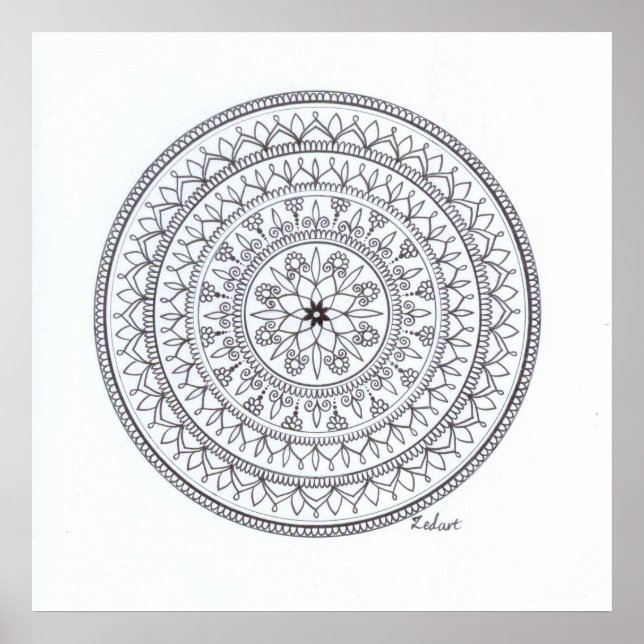 Hand Drawn Mandala Poster For Coloring In (Front)