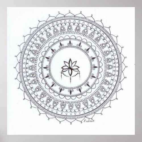 Hand Drawn Mandala Poster For Colouring In