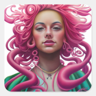 Hand Drawn Manga Face Portrait Pop Art And Psyched Square Sticker