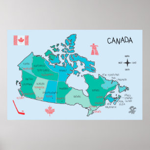 Hand-drawn map of Canada with illustrations Poster