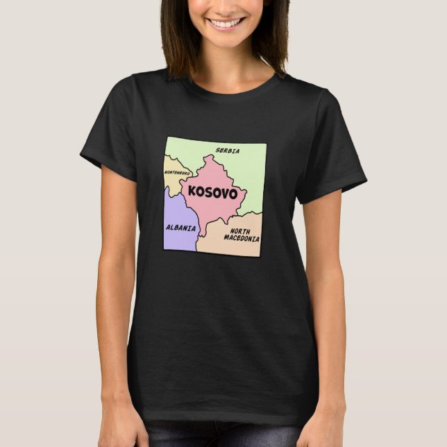 Hand drawn map of Kosovo, names of Neighboring Cou T-Shirt (Front)