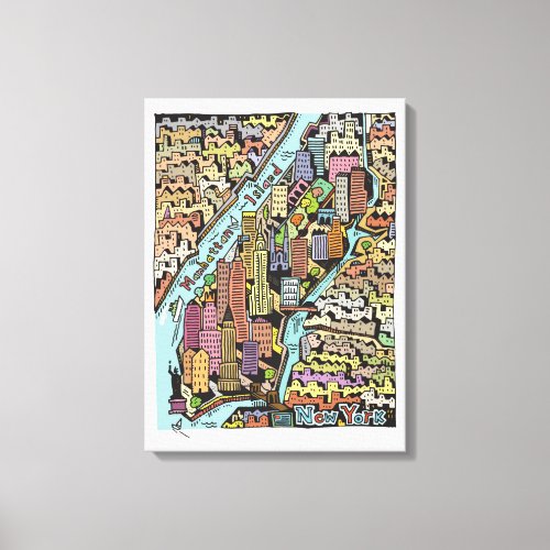 Hand Drawn Map of New York City Canvas Print