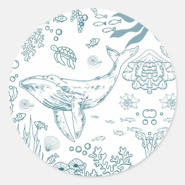 Hand-drawn Marine Life Classic Round Sticker (Front)
