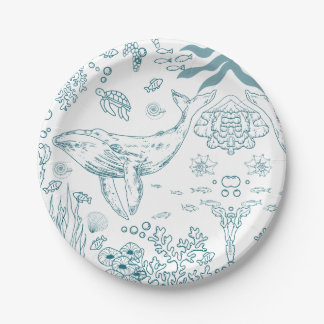 Hand-drawn Marine Life Paper Plates