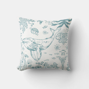Hand-drawn Marine Life Throw Pillow