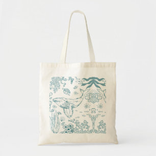 Hand-drawn Marine Life Tote Bag