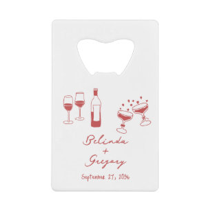 Hand Drawn Maroon Illustrations Doodles Wedding Credit Card Bottle Opener