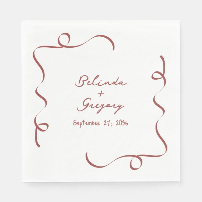 Hand Drawn Maroon Illustrations Doodles Wedding Napkins (Front)
