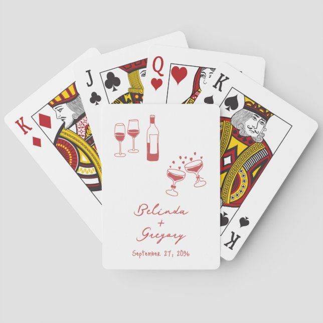 Hand Drawn Maroon Illustrations Doodles Wedding Poker Cards (Back)