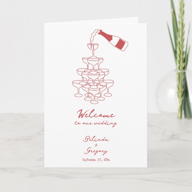 Hand Drawn Maroon Wedding Order of Service Program (Front)