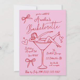 Hand Drawn Martini Bachelorette Invitation Custom