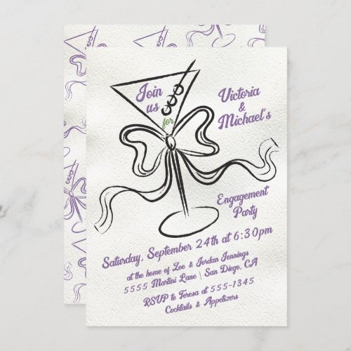 Hand Drawn Martini Bow Funky Engagement Party Invitation