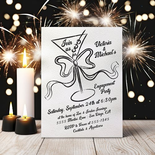 Hand Drawn Martini Bow Funky Engagement Party Invitation